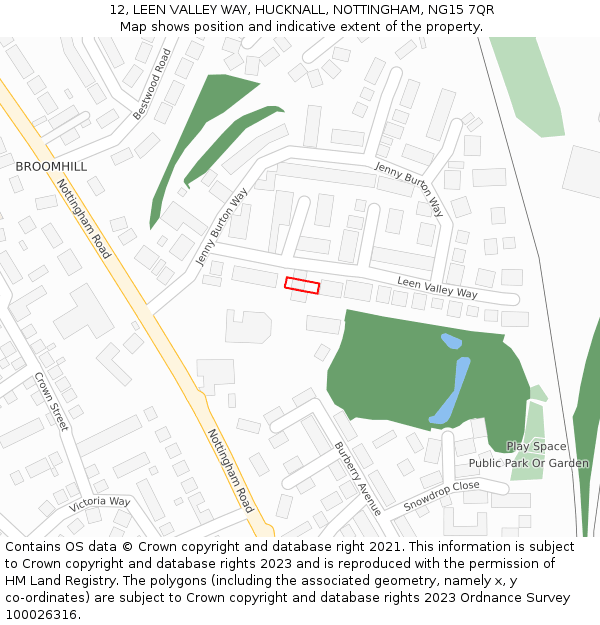 12, LEEN VALLEY WAY, HUCKNALL, NOTTINGHAM, NG15 7QR: Location map and indicative extent of plot