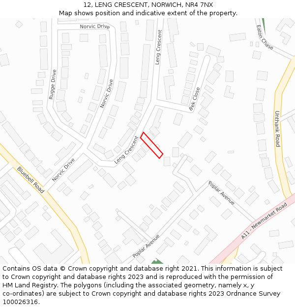 12, LENG CRESCENT, NORWICH, NR4 7NX: Location map and indicative extent of plot