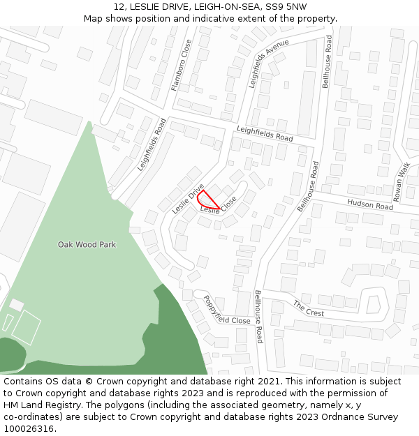 12, LESLIE DRIVE, LEIGH-ON-SEA, SS9 5NW: Location map and indicative extent of plot