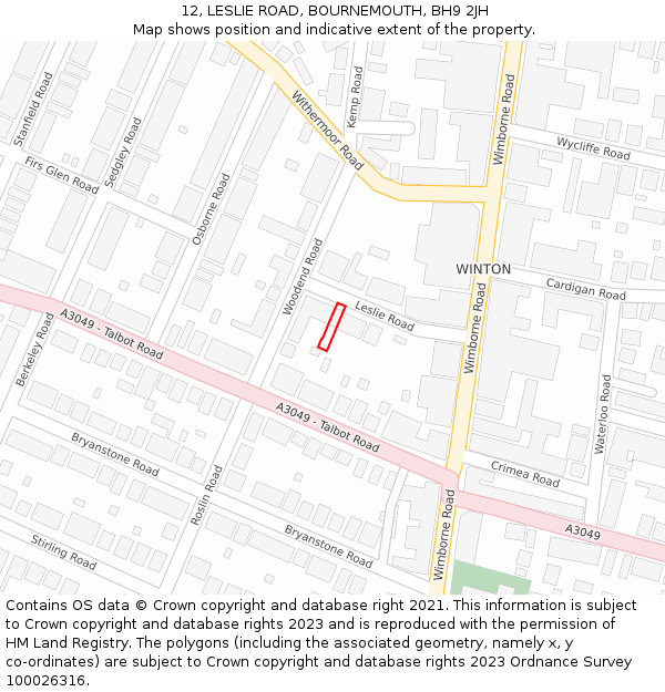 12, LESLIE ROAD, BOURNEMOUTH, BH9 2JH: Location map and indicative extent of plot
