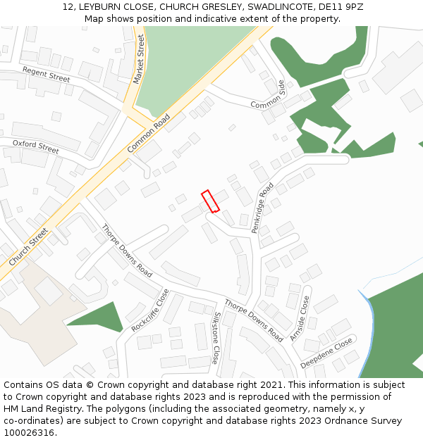 12, LEYBURN CLOSE, CHURCH GRESLEY, SWADLINCOTE, DE11 9PZ: Location map and indicative extent of plot