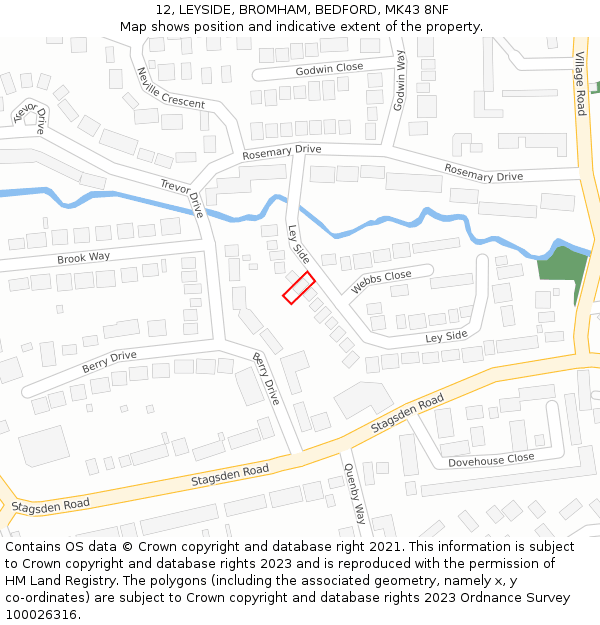 12, LEYSIDE, BROMHAM, BEDFORD, MK43 8NF: Location map and indicative extent of plot