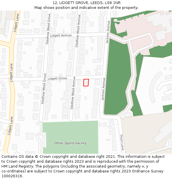 12, LIDGETT GROVE, LEEDS, LS8 1NR: Location map and indicative extent of plot