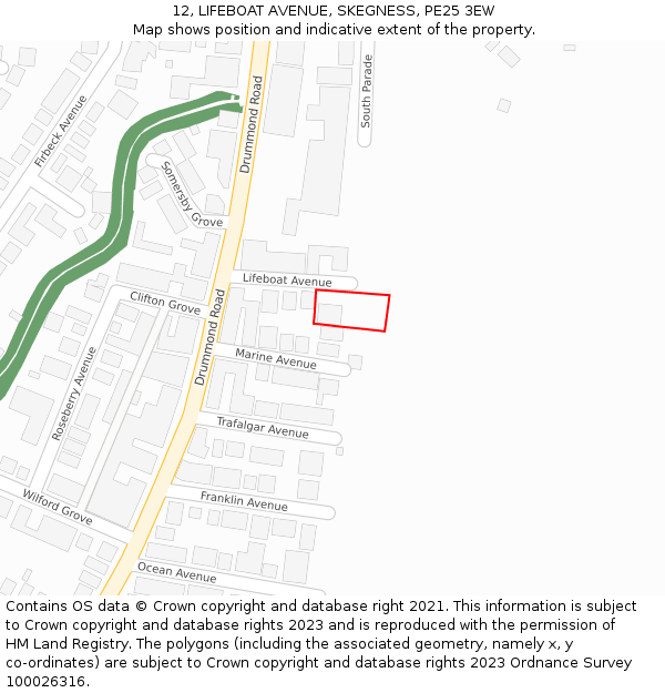 12, LIFEBOAT AVENUE, SKEGNESS, PE25 3EW: Location map and indicative extent of plot