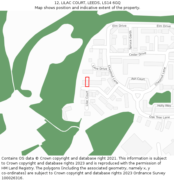 12, LILAC COURT, LEEDS, LS14 6GQ: Location map and indicative extent of plot