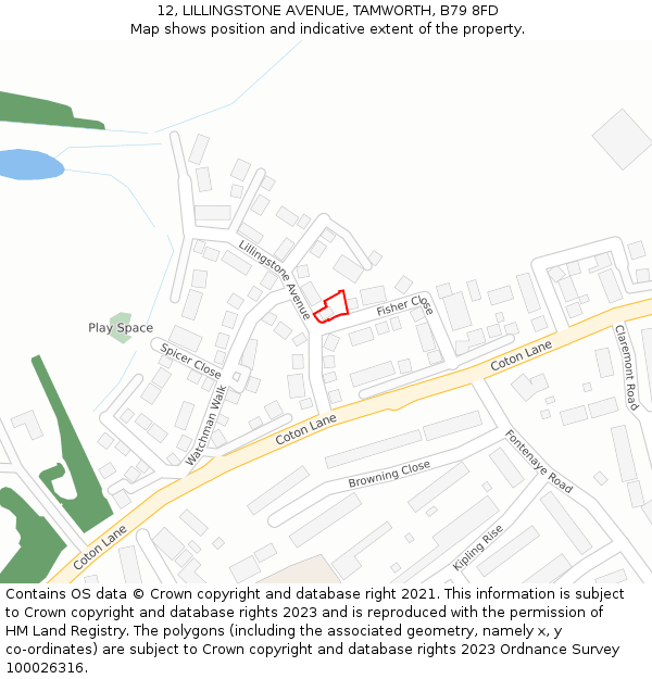 12, LILLINGSTONE AVENUE, TAMWORTH, B79 8FD: Location map and indicative extent of plot