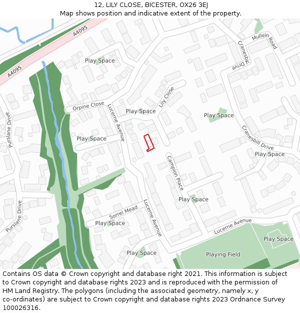 12, LILY CLOSE, BICESTER, OX26 3EJ: Location map and indicative extent of plot