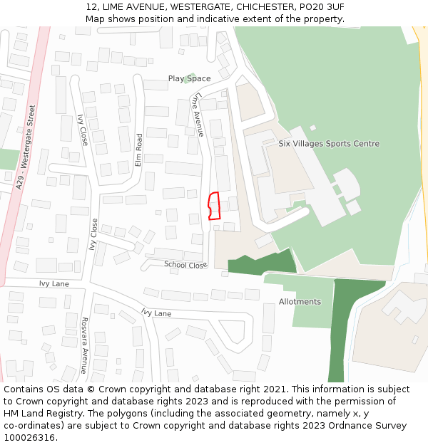 12, LIME AVENUE, WESTERGATE, CHICHESTER, PO20 3UF: Location map and indicative extent of plot