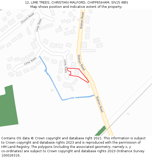 12, LIME TREES, CHRISTIAN MALFORD, CHIPPENHAM, SN15 4BN: Location map and indicative extent of plot