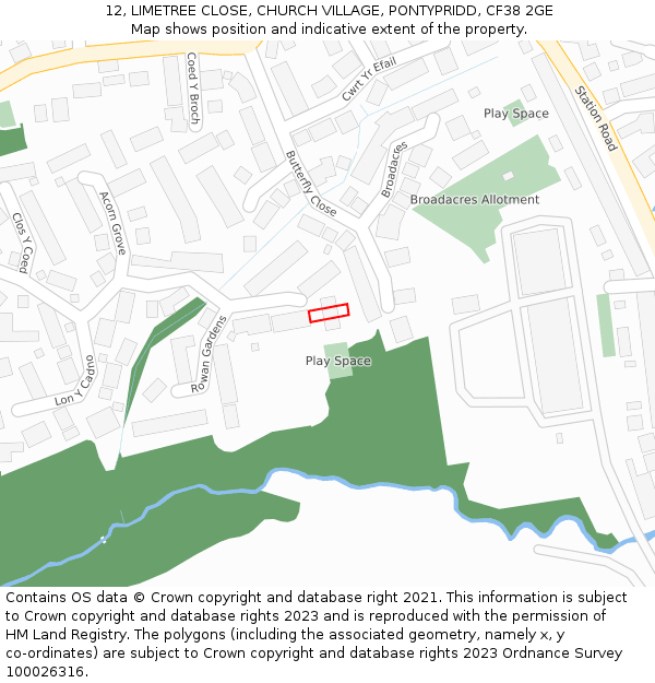 12, LIMETREE CLOSE, CHURCH VILLAGE, PONTYPRIDD, CF38 2GE: Location map and indicative extent of plot