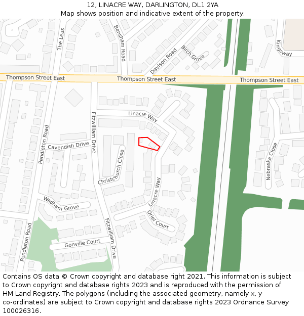 12, LINACRE WAY, DARLINGTON, DL1 2YA: Location map and indicative extent of plot