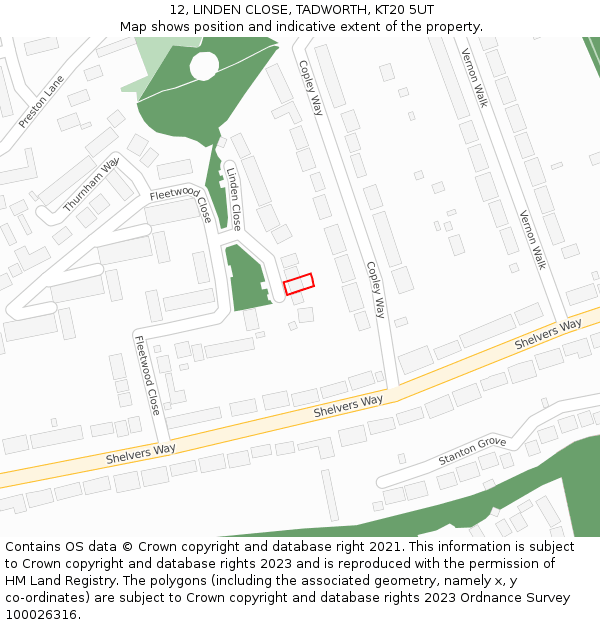 12, LINDEN CLOSE, TADWORTH, KT20 5UT: Location map and indicative extent of plot