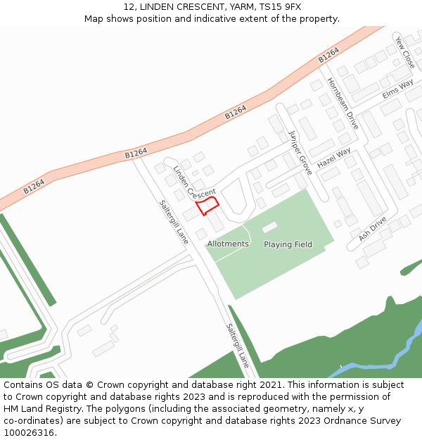 12, LINDEN CRESCENT, YARM, TS15 9FX: Location map and indicative extent of plot