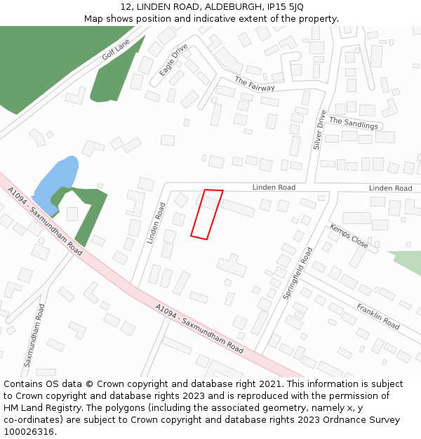 12, LINDEN ROAD, ALDEBURGH, IP15 5JQ: Location map and indicative extent of plot