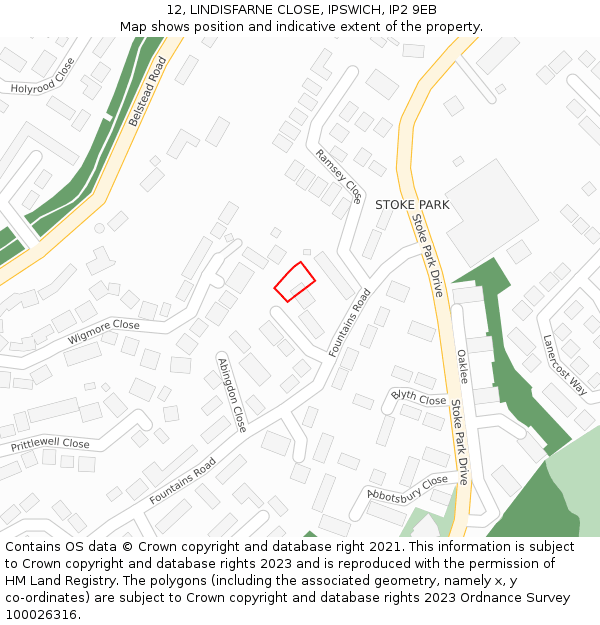 12, LINDISFARNE CLOSE, IPSWICH, IP2 9EB: Location map and indicative extent of plot