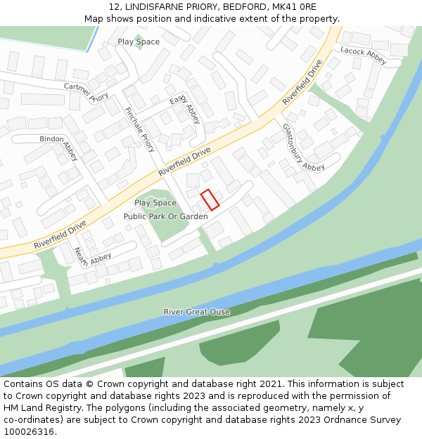 12, LINDISFARNE PRIORY, BEDFORD, MK41 0RE: Location map and indicative extent of plot