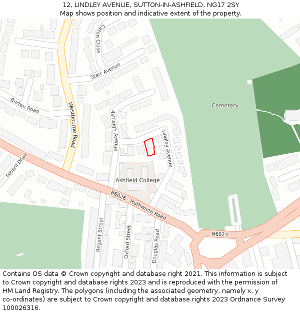 12, LINDLEY AVENUE, SUTTON-IN-ASHFIELD, NG17 2SY: Location map and indicative extent of plot