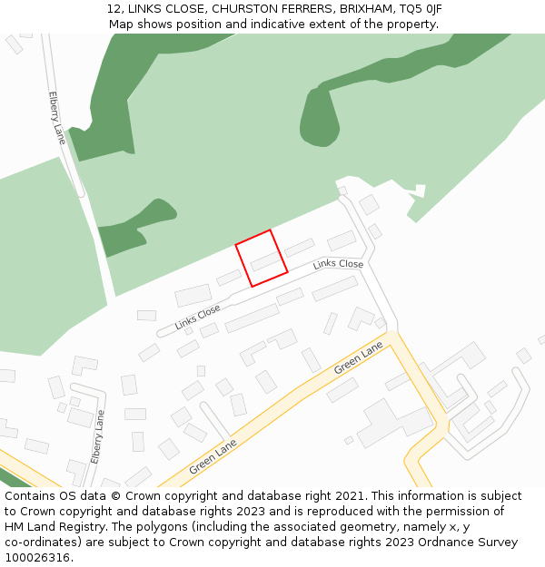 12, LINKS CLOSE, CHURSTON FERRERS, BRIXHAM, TQ5 0JF: Location map and indicative extent of plot