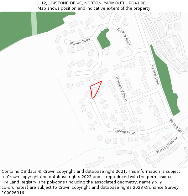 12, LINSTONE DRIVE, NORTON, YARMOUTH, PO41 0RL: Location map and indicative extent of plot
