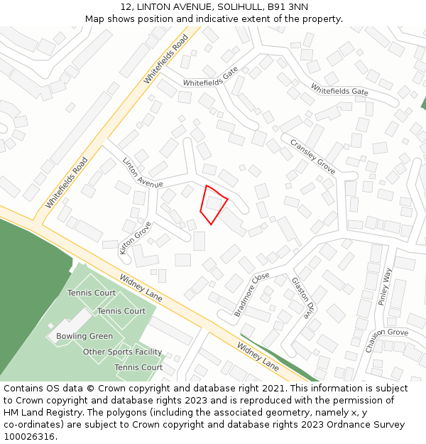 12, LINTON AVENUE, SOLIHULL, B91 3NN: Location map and indicative extent of plot