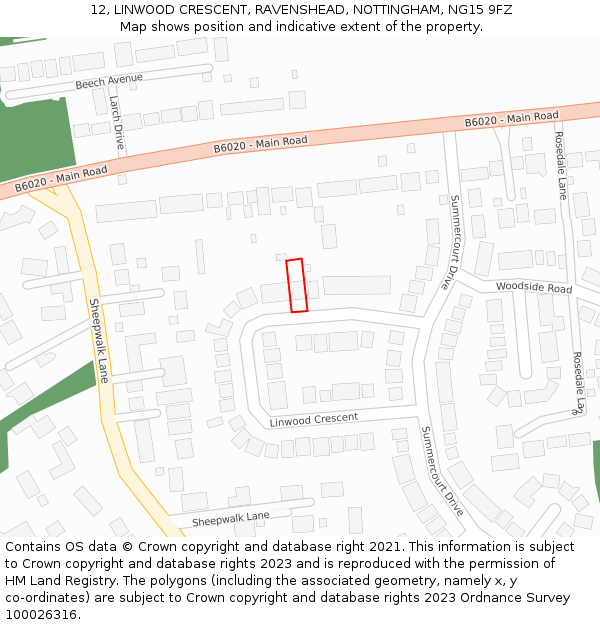 12, LINWOOD CRESCENT, RAVENSHEAD, NOTTINGHAM, NG15 9FZ: Location map and indicative extent of plot