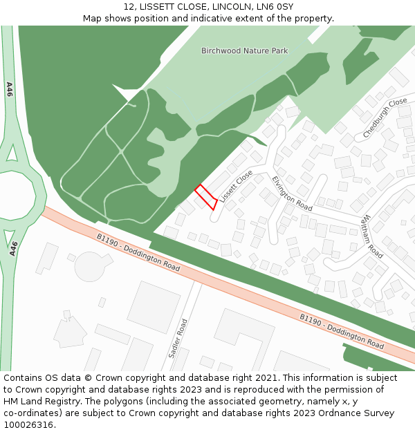 12, LISSETT CLOSE, LINCOLN, LN6 0SY: Location map and indicative extent of plot