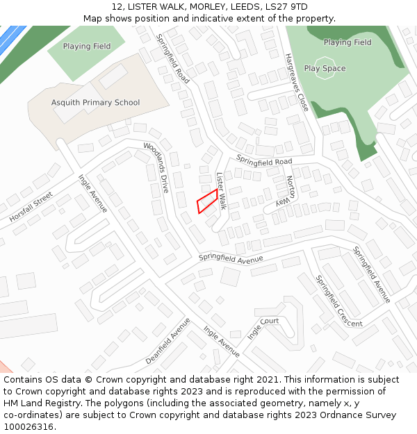 12, LISTER WALK, MORLEY, LEEDS, LS27 9TD: Location map and indicative extent of plot