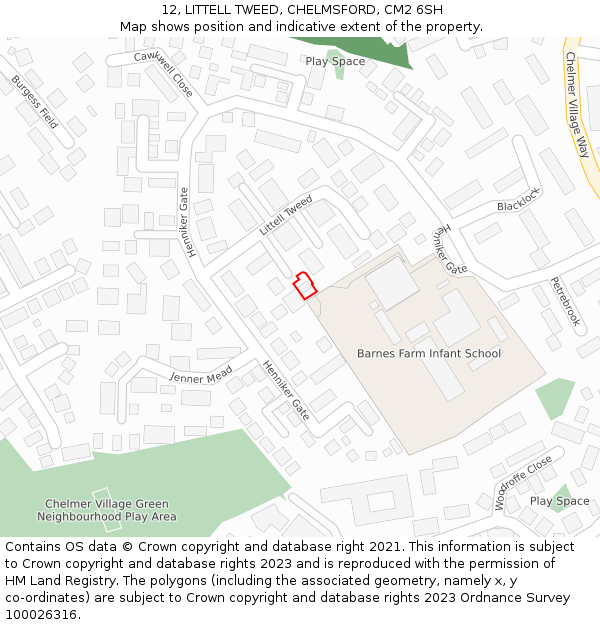 12, LITTELL TWEED, CHELMSFORD, CM2 6SH: Location map and indicative extent of plot