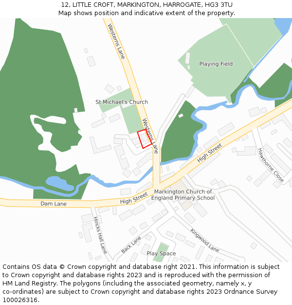 12, LITTLE CROFT, MARKINGTON, HARROGATE, HG3 3TU: Location map and indicative extent of plot