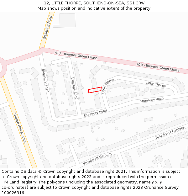 12, LITTLE THORPE, SOUTHEND-ON-SEA, SS1 3RW: Location map and indicative extent of plot