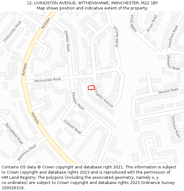 12, LIVINGSTON AVENUE, WYTHENSHAWE, MANCHESTER, M22 1BY: Location map and indicative extent of plot