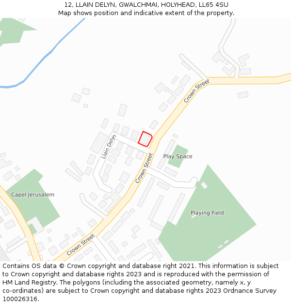 12, LLAIN DELYN, GWALCHMAI, HOLYHEAD, LL65 4SU: Location map and indicative extent of plot