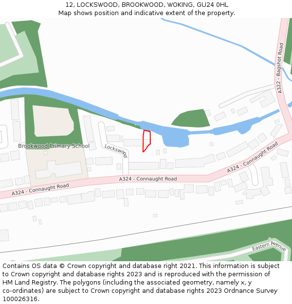 12, LOCKSWOOD, BROOKWOOD, WOKING, GU24 0HL: Location map and indicative extent of plot