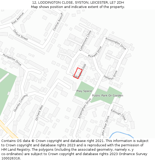 12, LODDINGTON CLOSE, SYSTON, LEICESTER, LE7 2DH: Location map and indicative extent of plot
