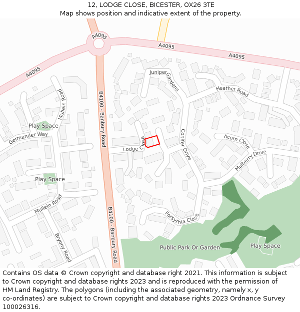 12, LODGE CLOSE, BICESTER, OX26 3TE: Location map and indicative extent of plot