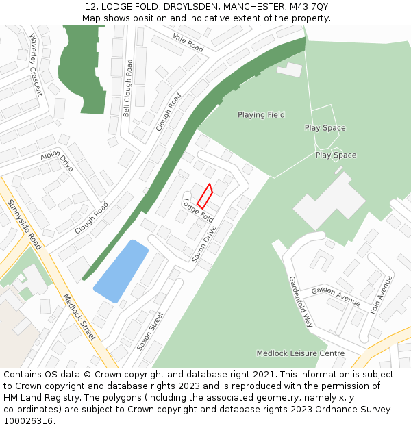 12, LODGE FOLD, DROYLSDEN, MANCHESTER, M43 7QY: Location map and indicative extent of plot