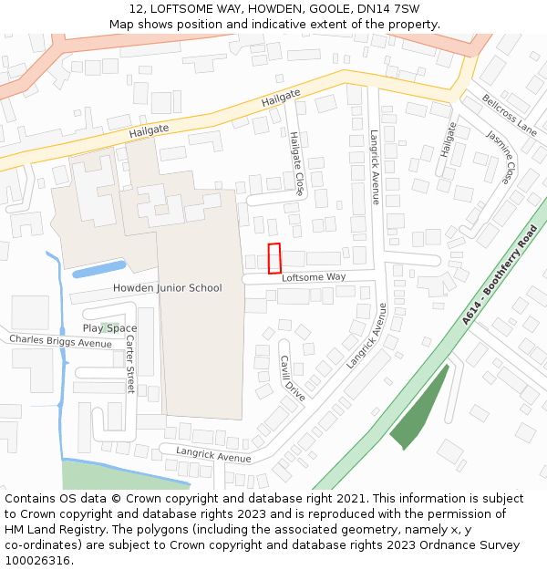 12, LOFTSOME WAY, HOWDEN, GOOLE, DN14 7SW: Location map and indicative extent of plot