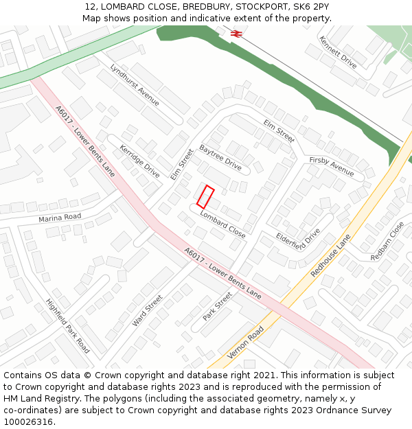 12, LOMBARD CLOSE, BREDBURY, STOCKPORT, SK6 2PY: Location map and indicative extent of plot