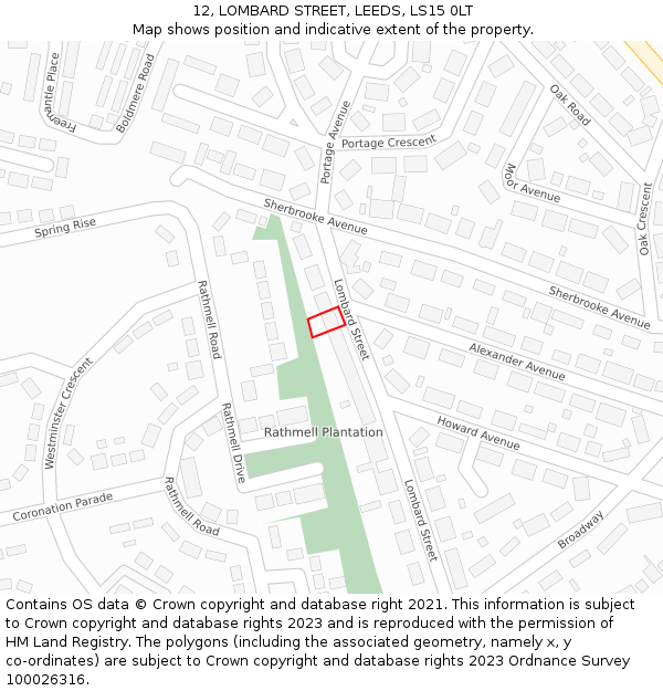 12, LOMBARD STREET, LEEDS, LS15 0LT: Location map and indicative extent of plot