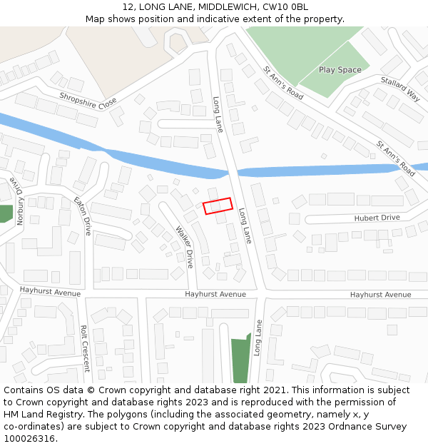 12, LONG LANE, MIDDLEWICH, CW10 0BL: Location map and indicative extent of plot
