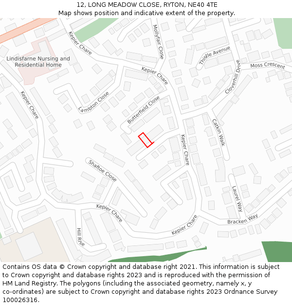 12, LONG MEADOW CLOSE, RYTON, NE40 4TE: Location map and indicative extent of plot