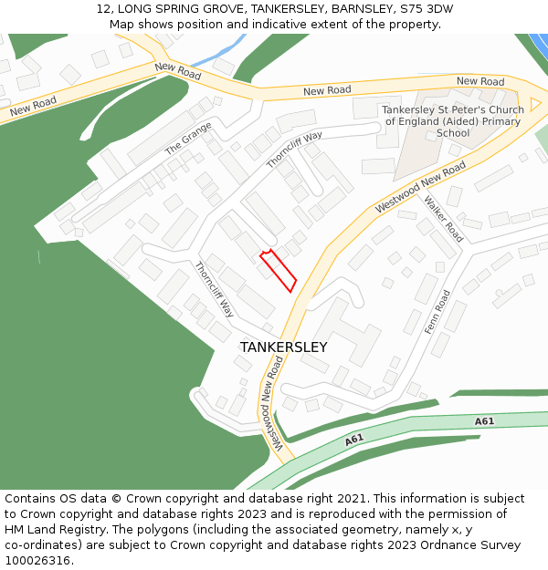 12, LONG SPRING GROVE, TANKERSLEY, BARNSLEY, S75 3DW: Location map and indicative extent of plot