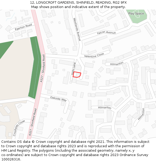 12, LONGCROFT GARDENS, SHINFIELD, READING, RG2 9FX: Location map and indicative extent of plot