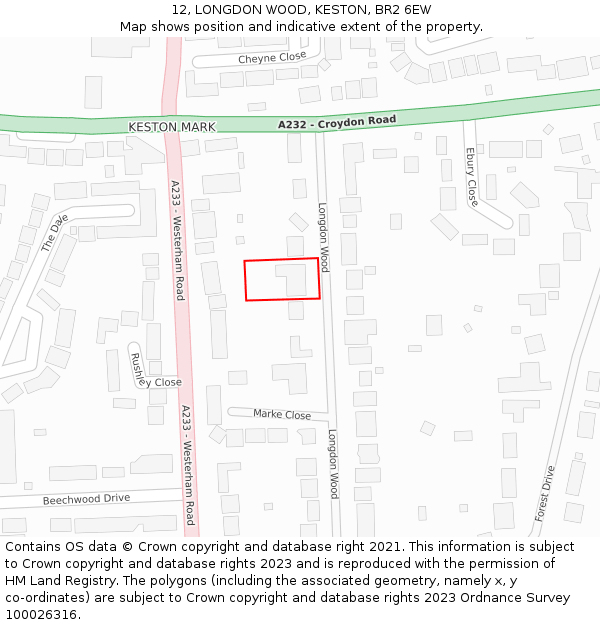 12, LONGDON WOOD, KESTON, BR2 6EW: Location map and indicative extent of plot