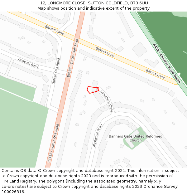 12, LONGMORE CLOSE, SUTTON COLDFIELD, B73 6UU: Location map and indicative extent of plot