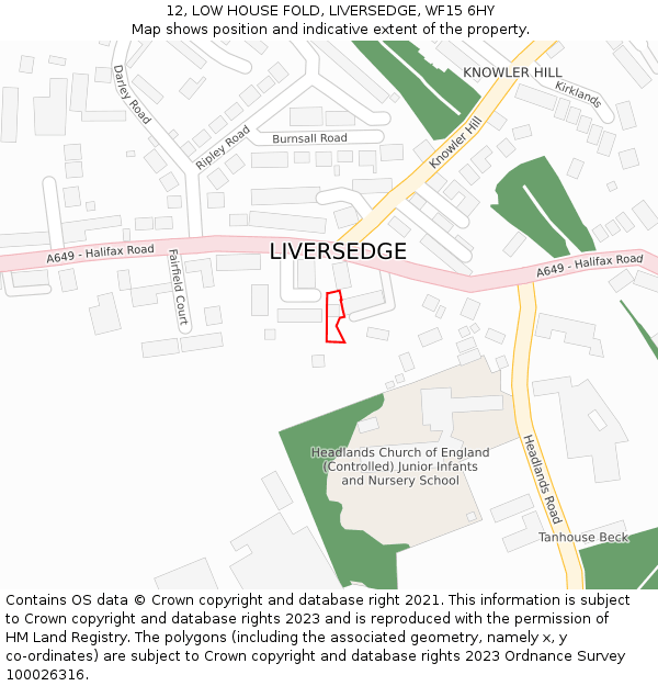 12, LOW HOUSE FOLD, LIVERSEDGE, WF15 6HY: Location map and indicative extent of plot