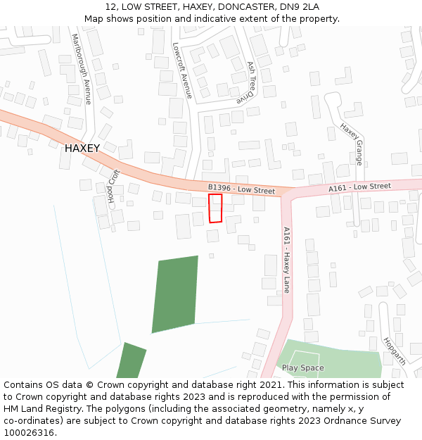 12, LOW STREET, HAXEY, DONCASTER, DN9 2LA: Location map and indicative extent of plot