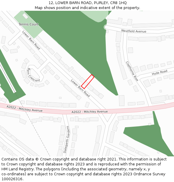 12, LOWER BARN ROAD, PURLEY, CR8 1HQ: Location map and indicative extent of plot