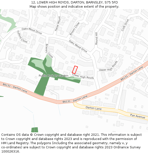 12, LOWER HIGH ROYDS, DARTON, BARNSLEY, S75 5FD: Location map and indicative extent of plot