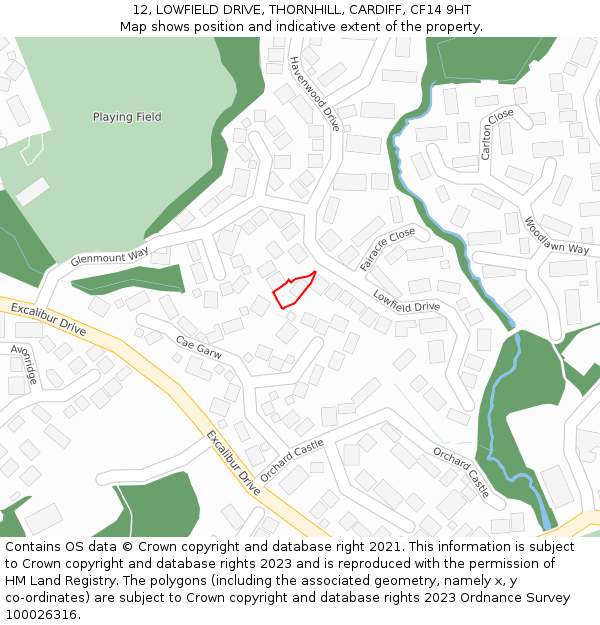 12, LOWFIELD DRIVE, THORNHILL, CARDIFF, CF14 9HT: Location map and indicative extent of plot